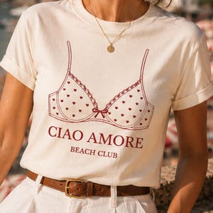 Soutien-gorge T-shirt | Haut de bikini | Style italien | Imprimé Ciao | Tenue pour un week-end entre filles