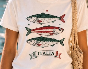 Sardineshirt Italia | Italiaans zomer-T-shirt | Kustafbeelding | T-shirt Vakantie Italië | Buongiorno