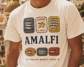 Amalfi-shirt | Italiaans markt-T-shirt | Vintage mediterraan grafisch shirt | Europese zomervakantie