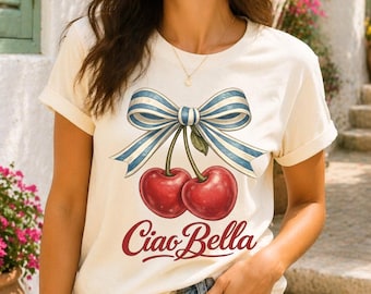 Ciao Bella-shirt | T-shirt kersenbloesem | Italiaans zomercoquette-T-shirt