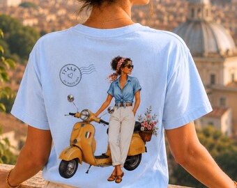Ciao Bella T-shirt | Print op voor- en achterkant | Vespa T-shirt | T-shirt voor reizigers in Italië