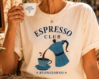 Koffieclubshirt | Italiaans Espressokopje | Mokapot | Vintage Italië T-shirt | Café-vibes | Buongiorno