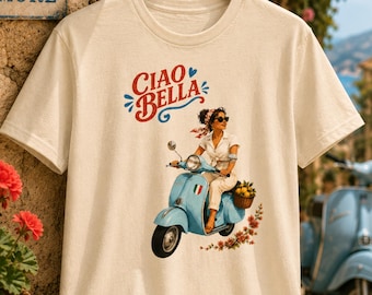 Ciao Bella-shirt | Italiaans zomermeisje | Vintage Vespa-cadeau | Retro Vibe zomer-T-shirt