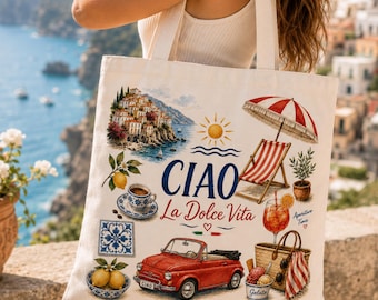 Ciao Italië Tote | La Dolce Vita-kunstprint | Zomerreis draagtas