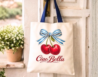 Ciao Bella Tote | Kersenstriktas | Vakantietassen voor meisjes