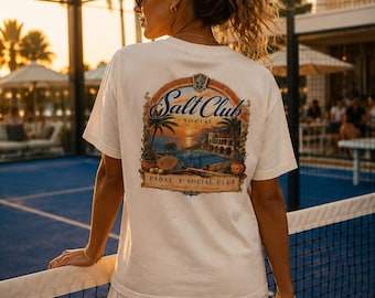 Vintage Beach Scene T Shirt, Padel Social Club Tee, Comfort Colors Graphic Tee, Coastal Tee Women, Summer Graphic Shirt, Beach Club Tee