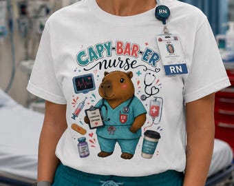 Camiseta Capivara para Enfermeira, Presente Divertido para Enfermeira, Camiseta Fofa para Enfermagem, Presente para Enfermeira, Presente de Formatura para Enfermeira, Camiseta Estampada com Uniforme Médico
