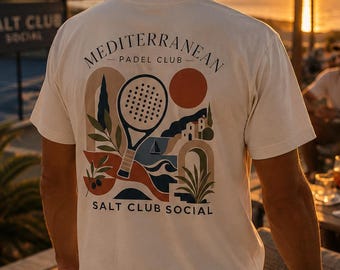 Mediterranean Padel T Shirt, Padel Club Graphic Tee, Padel Gift for Women, Bella Canvas Tee, Coastal Padel Shirt, Padel Player Gift