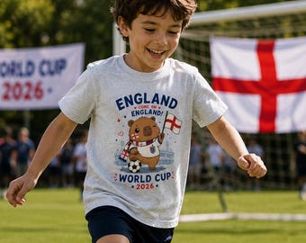 England Capybara Kids Football Tee, Children’s World Cup 2026 T-shirt, Boys Girls Football Shirt, England Supporter Gift