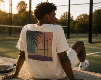 Padel T-Shirt, Palm Club Graphic Tee, Vintage Court Poster Shirt, Comfort Colors Tee, Padel Gift, Coastal Sport Shirt, Unisex Padel Tee