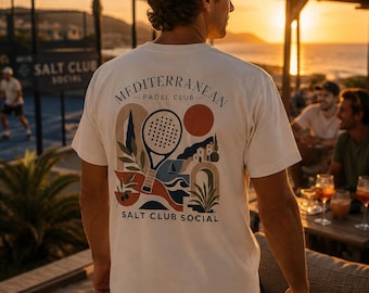 Camiseta de Padel Mediterrâneo, Camiseta com Estampa de Clube de Padel, Presente para Mulheres Jogadoras de Padel, Camiseta Bella Canvas, Camiseta de Padel Litorânea, Presente para Jogadora de Padel