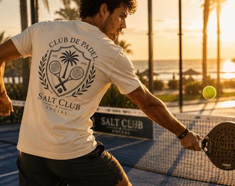 Club de Padel T-shirt, Salt Club Social Crest Logo Tee, Padel Racket Palm Tree Shirt, Padel Player Gift, Padel Fashion
