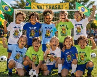 Brazil Capybara Kids Football Tee, Children’s World Cup 2026 T-shirt, Boys Girls Brazil Shirt, Vai Brasil Football Gift