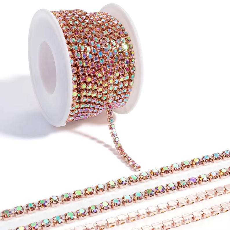 Red Rhinestone String Chain 3mm Rhinestone Chain Trim – 10 Yards AB Crystal Sew-on Chain, Flatback ...