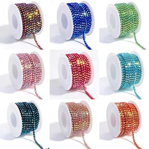 Cadena decorativa de diamantes de imitación de 3 mm – 9 metros (10 yardas) de cristal AB para coser, con parte trasera plana y detalles brillantes para ropa, zapatos, decoración de bodas y manualidades.