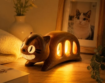 Handgemaakt houten kattennachtlampje, magnetische kattenlamp, gezellige slaapkamerdecor, leuk kattenliefhebber cadeau, warme led-bureaulamp, housewarmingcadeau