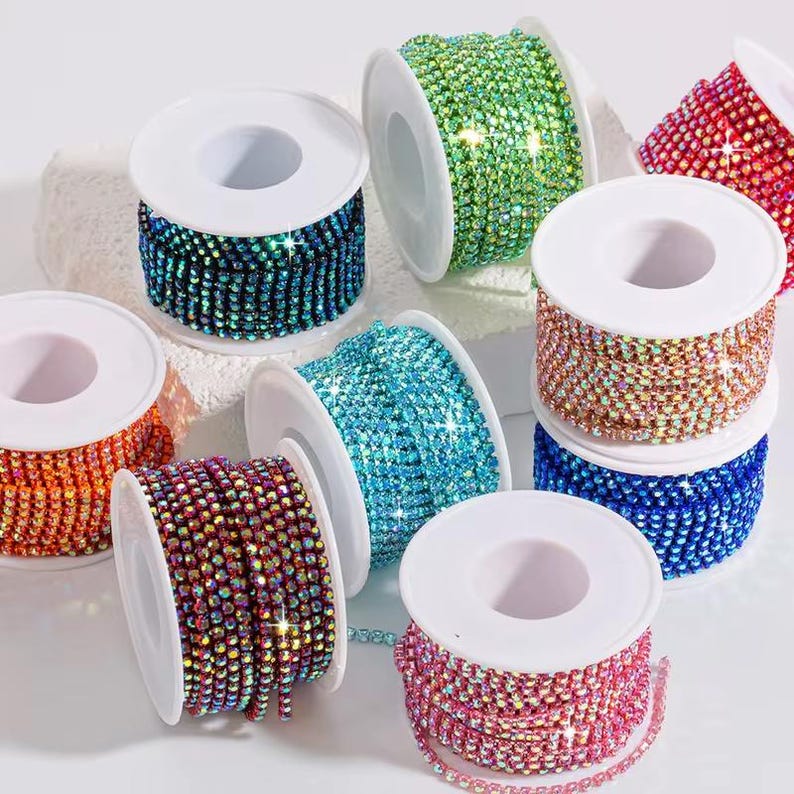3mm Rhinestone Chain Trim – 10 Yards AB Crystal Sew-on Chain, Flatback ...