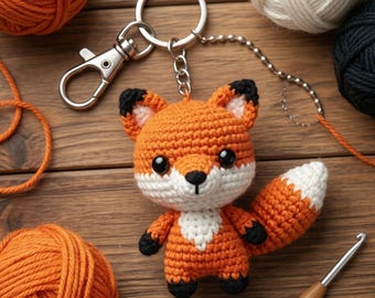 Schema per portachiavi a forma di volpe all'uncinetto in formato PDF / Mini tutorial per ciondolo a forma di volpe amigurumi per borsa (download digitale)