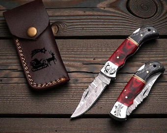 Custom Hand Engraved Damascus Steel Pocket Knife