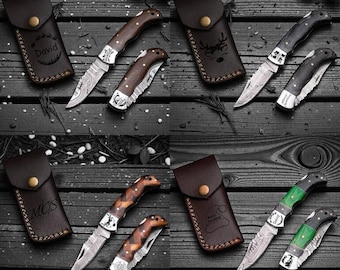 Op maat gemaakt handgegraveerd zakmes van damaststaal