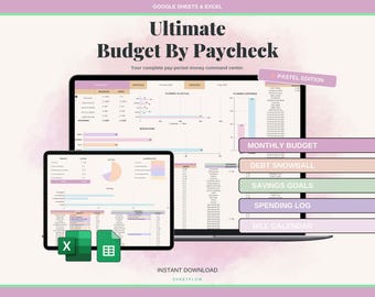 Budget by Paycheck Spreadsheet Excel Google Sheets | Monthly Paycheck Budget Template | Debt Snowball Savings Tracker