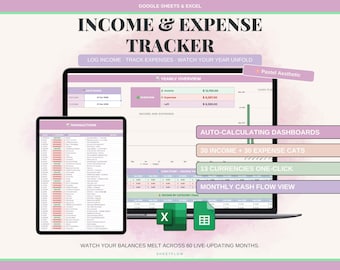 Income and Expense Tracker Spreadsheet, Google Sheets Excel Budget Tracker, Monthly Budget Planner, Personal Finance, Multi Currency