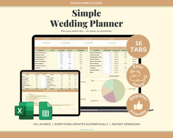 Wedding Planner Spreadsheet Google Sheets Excel | Beginner Bridal Budget Guest List Planner | Step by Step Wedding Checklist Template 2026