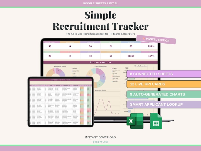 Recruitment Tracker Spreadsheet Google Sheets Excel | HR Candidate ...