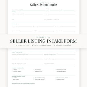 Può includere: Un modulo di acquisizione per venditori immobiliari bianco con testo nero. Il documento include sezioni per l'indirizzo della proprietà, i dettagli del proprietario, le specifiche della casa, le finanze, i motivi della vendita e le istruzioni.