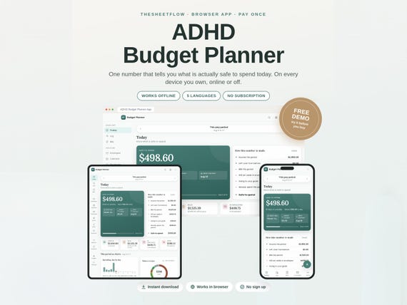 ADHD Budget Planner, Safe to Spend Tracker, Paycheck Budget Planner, Biweekly Budget App, Works Offline, No Subscription