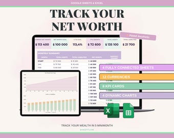 Net Worth Tracker Spreadsheet | Excel & Google Sheets Personal Finance Dashboard | Wealth Planner | Spreadsheet Template Personal finance