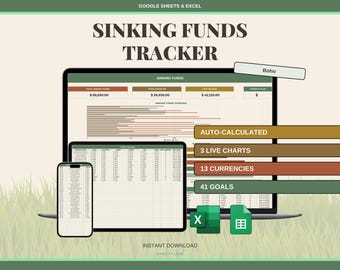 Sinking Funds Tracker Spreadsheet Google Sheets Excel | Multi Goal Savings Planner | Boho Earth Tone Emergency Fund Vacation Tracker