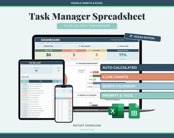 To Do List Template, Task Manager Spreadsheet Google Sheets & Excel, Daily Planner, Weekly To Do Tracker, Priority Dashboard, Task Organizer