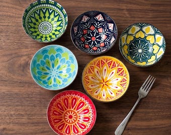 Boho handgeschilderde keramische kom, 300 ml kleurrijke mandala rijstsoepkom, boho-servies, housewarmingcadeau