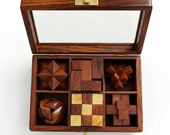 Handmade Wooden Puzzle Box Set, Brain Teaser Game, Montessori Toy for Adults Kids