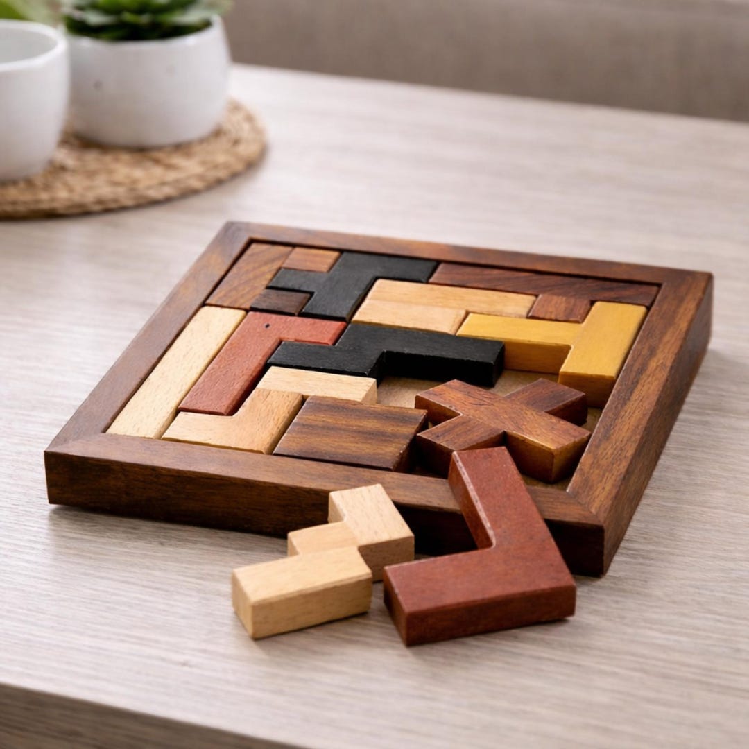 Handmade Wooden Puzzle Game | Brain Teaser Block Set | Education ...