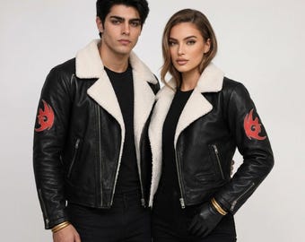 Handmade Hedgehog Biker Leather Jacket – Shadow Dark Speed Hero Black Moto White Sherpa Collar Cosplay Costume