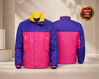 Oliver paars en roze boom parachutejack– Handgemaakt windjack met buitenaards kleurblok Let Me Down jaren 90-cosplaykostuum