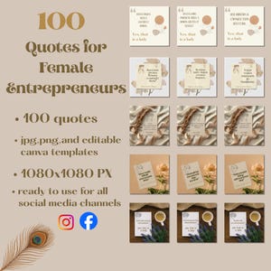 Girls Boss Babe Quotes.100 Quotes JPG,PNG,AND Canva  Editable File