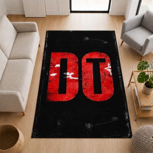 Motivational Area Rug, Black Red Typography, Teen Gamer Room Decor