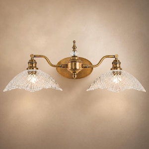 Vintage 2-Light Bathroom Vanity Light, Antique Brass Metal Wall Sconce, 29.5 Inch Farmhouse Fixture for Mirror, E26 Base, Bulb Not Included