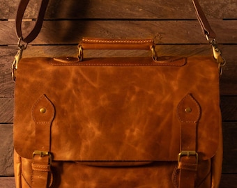 13-CALOWA SKÓRZANA TORBA MACBOOK || Skórzana torba listonoszka | Męska aktówka | Skóra licowa | Torba na laptopa | Torba profesjonalna | Luksusowa torba