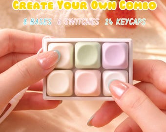 Custom Keyboard Fidget Clicker Keychain - Sensory Toy for Kids, Mechanical Switch Tester, Cute Desk Accessory, Macaron Keycaps