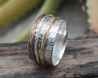 Bague tournante, anneau délicat bicolore en argent sterling 925, bague de promesse, bague authentique, faite main pour vous