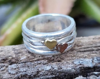 Bague tournante bicolore, argent sterling 925, bijou délicat fait main, bague tournante certifiée
