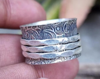 Bague tournante, anneau délicat bicolore en argent sterling 925, bague de promesse, bague authentique, faite main pour vous