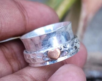 Bague tournante, anneau délicat bicolore en argent sterling 925, bague de promesse, bague authentique, faite main pour vous
