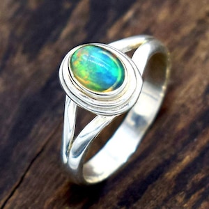 925 Sterling Silver & Natural Ethiopian Fire Opal Ring, Fire Opal Ring, Stacking Opal Ring, Dainty Ring Handmade Jewelry