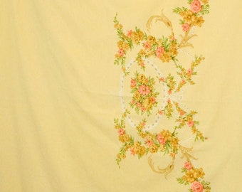 Two Twin Flat Sheets One Pillowcase / Deep Yellow Traditional Flowers / Vintage Floral 70s Bedding