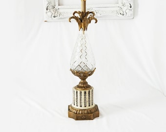 Tall Pineapple Crystal Cut Glass Table Lamp / Vintage Waterford Style Lighting